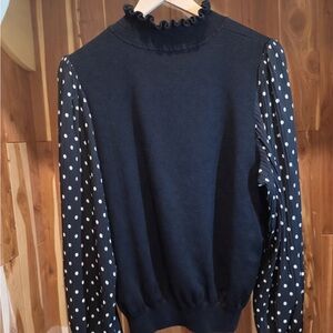 Nanette lepour  Black Sweater with Polka Dot Sleeves size XL whimsical classy